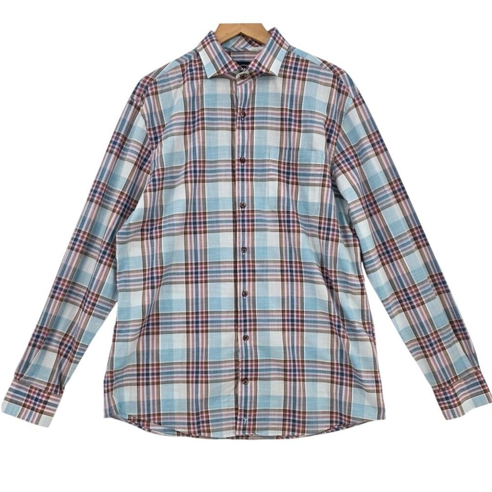 JOHNNIE-O Mens L Breda Plaid Long Sleeve Button Down Shirt